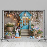 Lofaris Indoor Floral Teal House Bunny Eggs Easter Backdrop